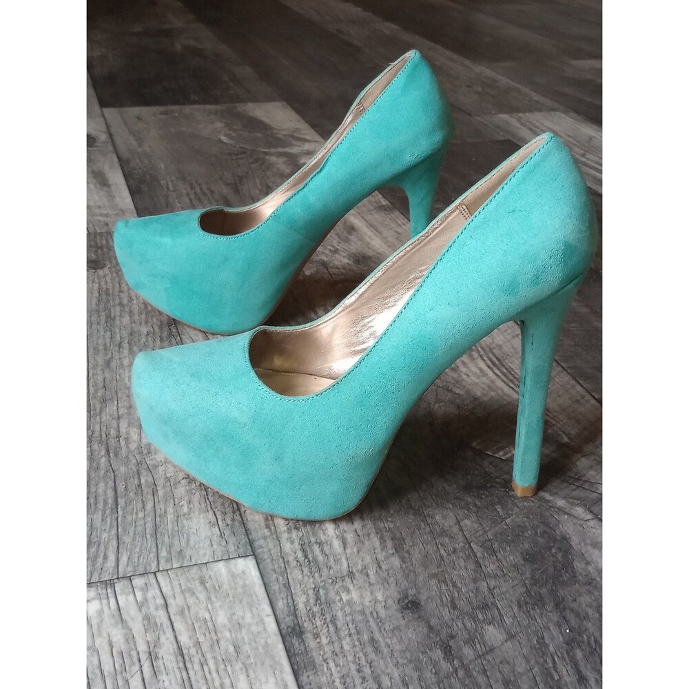 Charlotte Russe Women's 8 Teal Faux Suede Platform Stiletto Heels